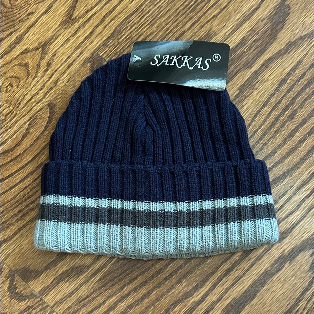 Sakkas Dark Blue and Light Gray Ribbed Beanie